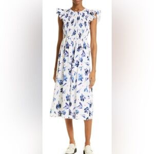 NWT Baum and Pferdgarten Tulip dress. White with blue tulips, women’s size 8.